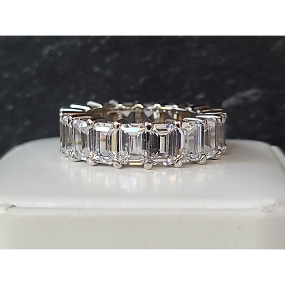 925 Sterling Silver Cubic Zirconia Eternity Band Ring, Size US 8.25, Vintage - Picture 2 of 10